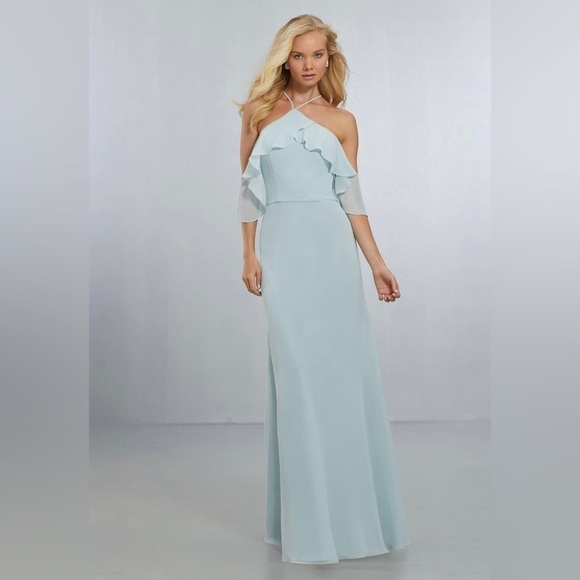 MORILEE BY MADELINE GARDNER Deep Sea Cold Shoulder Chiffon Bridesmaid Dress - Picture 4 of 16